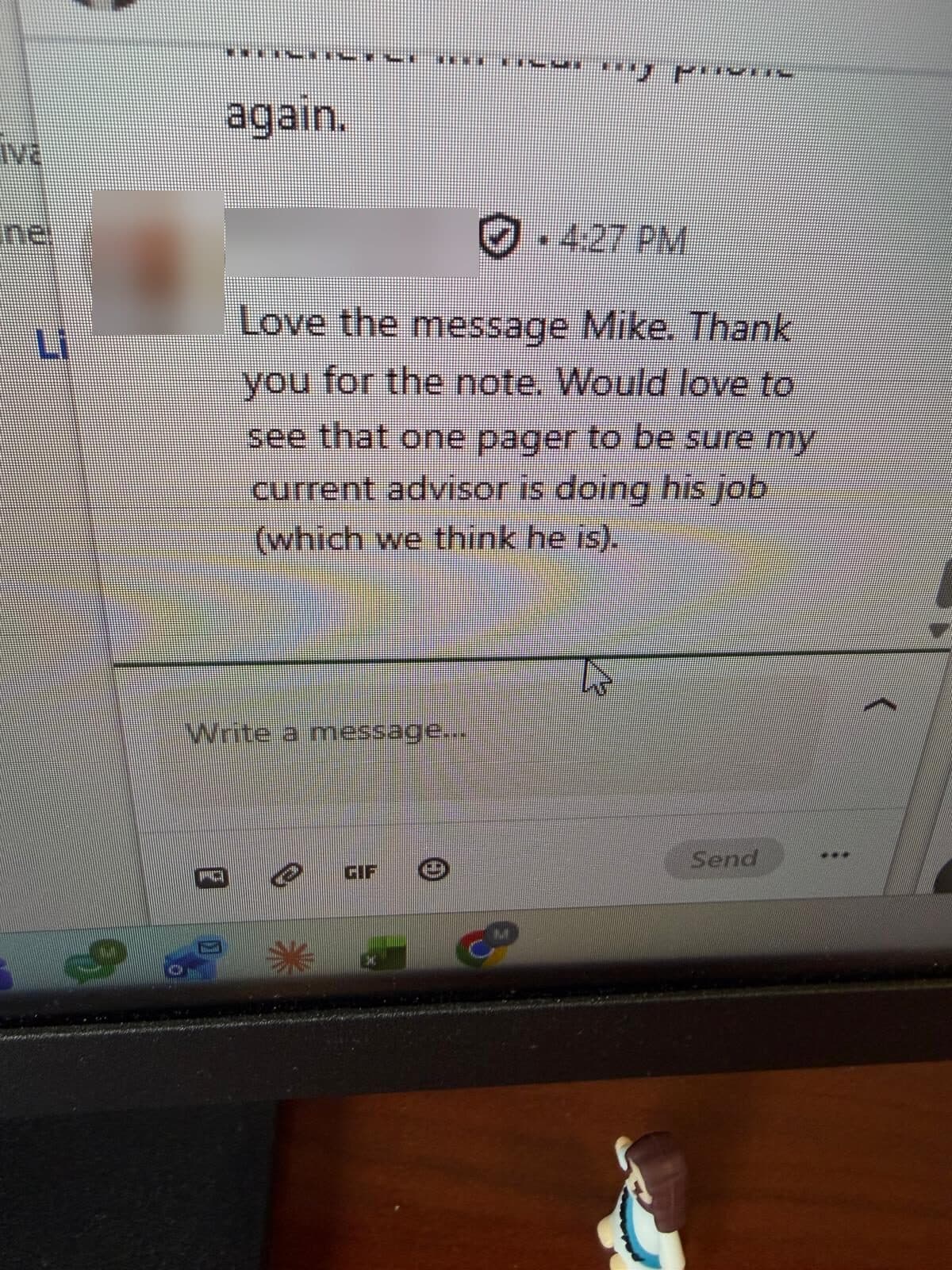 A prospect asking for Mike's one-pager