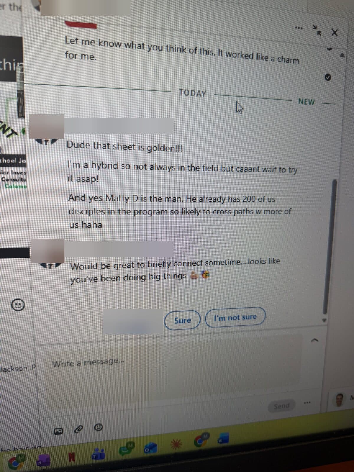 A wholesaler calling Mike's sheet golden and asking to connect